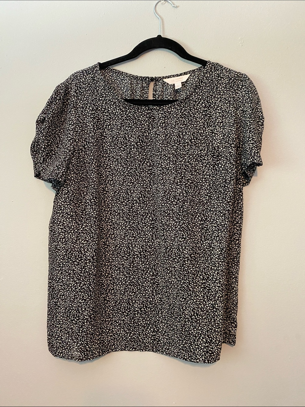 LC Lauren Conrad Black and White Micro-Dot Puff Sleeve Blouse